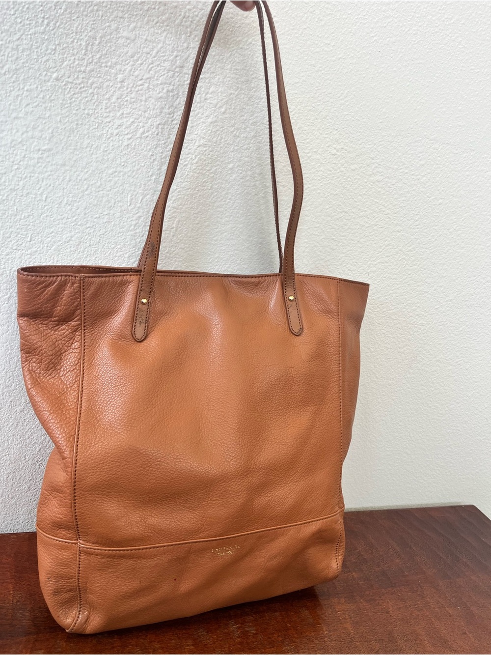 Ralph Lauren Brown Pebble Leather Tote Bag Preppy Minimalist Office Old Money
